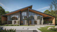 NEXUS luxury modern house plan by Arcus Dein with wood and metal siding