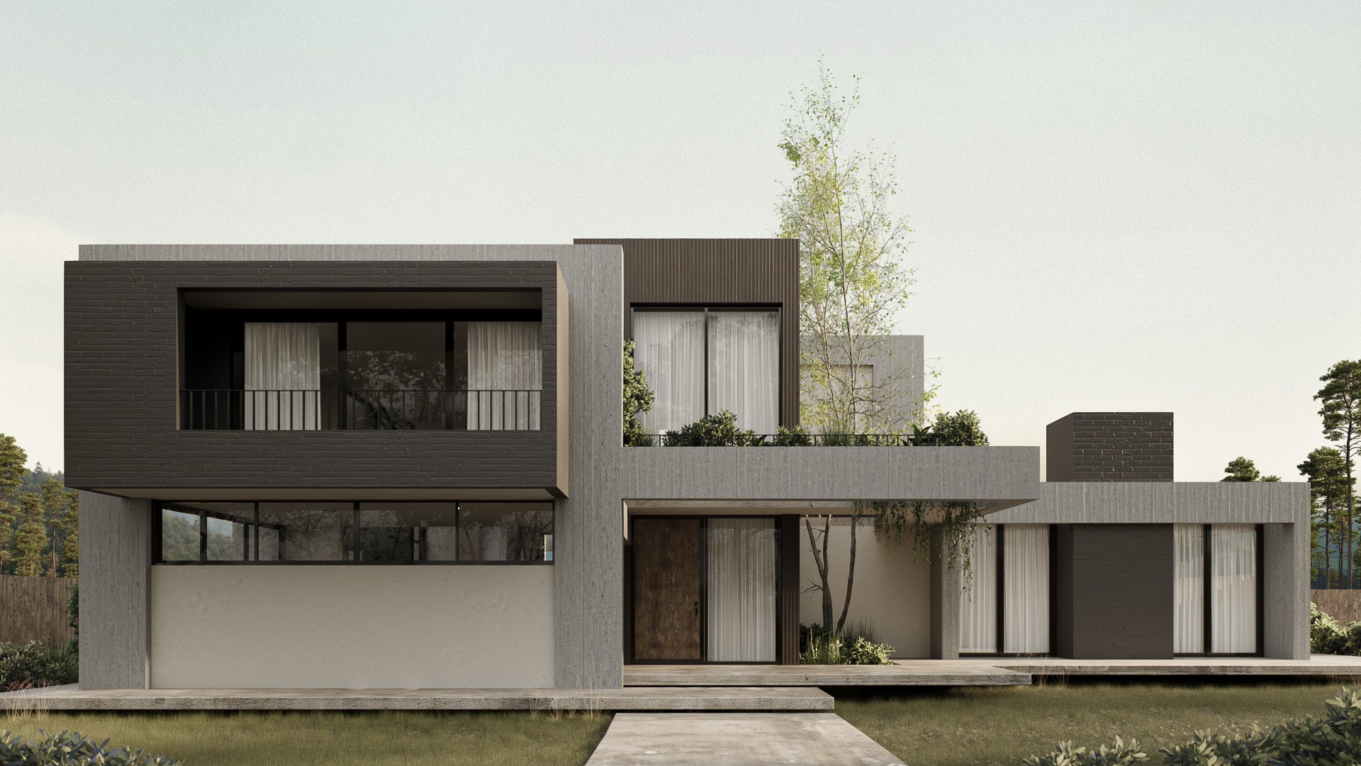 Modern house with a minimalist design in a suburban setting